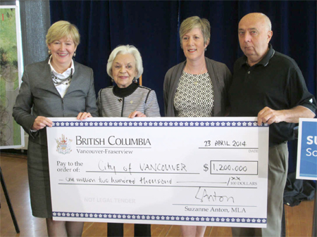 Left to right: Hon. Suzanne Anton, Vancouver-Fraseview MLA; Lorna Gibbs, Southeast Vancouver Seniors' Arts & Cultural Society President; Ainslie Kwan, Killarney Community Centre Society President; and Keith Jacobson, Killarney Community Centre Society Treasurer, Southeast Vancouver Seniors' Arts & Cultural Society Vice President.